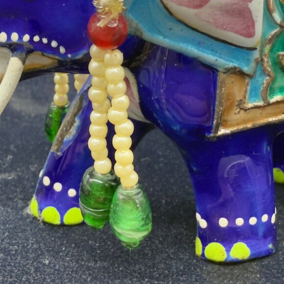 Vintage Hand Painted Meenakari Elephant Figurine With Beaded Accents 4"x3" - Picture 10 of 16
